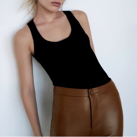 BLOGGERS FAVORITE ZARA Brown Faux Leather Leggings - Picture 3 of 12